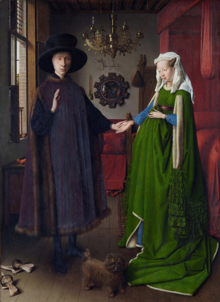 Jan van Eyck, Ritratto dei coniugi Arnolfini, 1434, olio su tavola, 81,8 x 59,4 cm, National Gallery, Londra